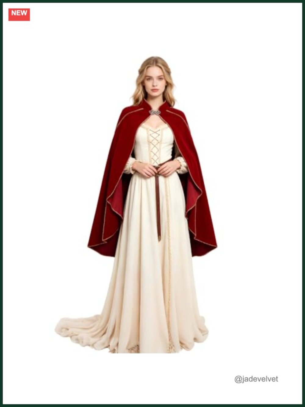 Medieval Velvet Cape Cloak Gold Lace Trim Renaissance Halloween Costume